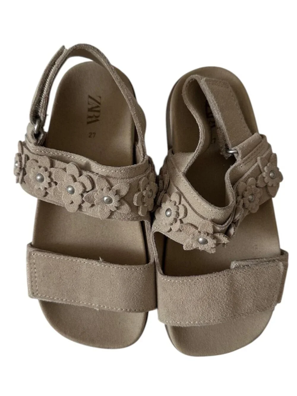 Zara Girls Suede Floral Sandals Taupe Size 27 (EU)